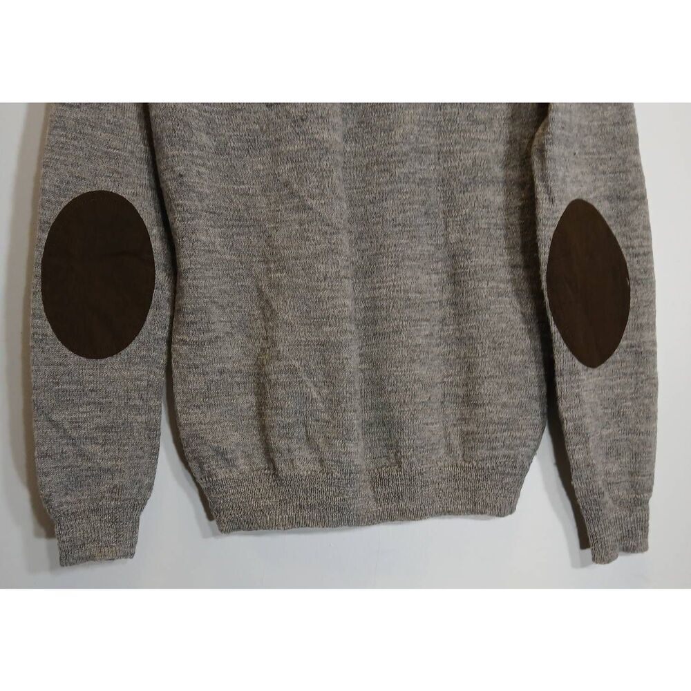 J.crew mens medium suede leather patch sweater wool brown gray classic timeless - Picture 2 of 9